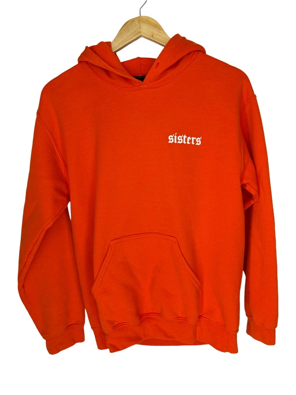 Sisters Apparel Orange logo calligraphy hoodie small